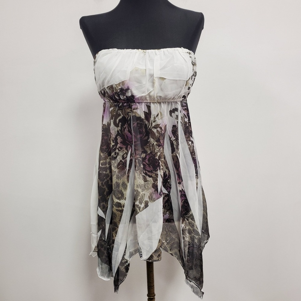 Rue 21 Womens Y2K Babydoll Asymmetric‎ Fairy Grunge Top Size M White Sheer Artsy